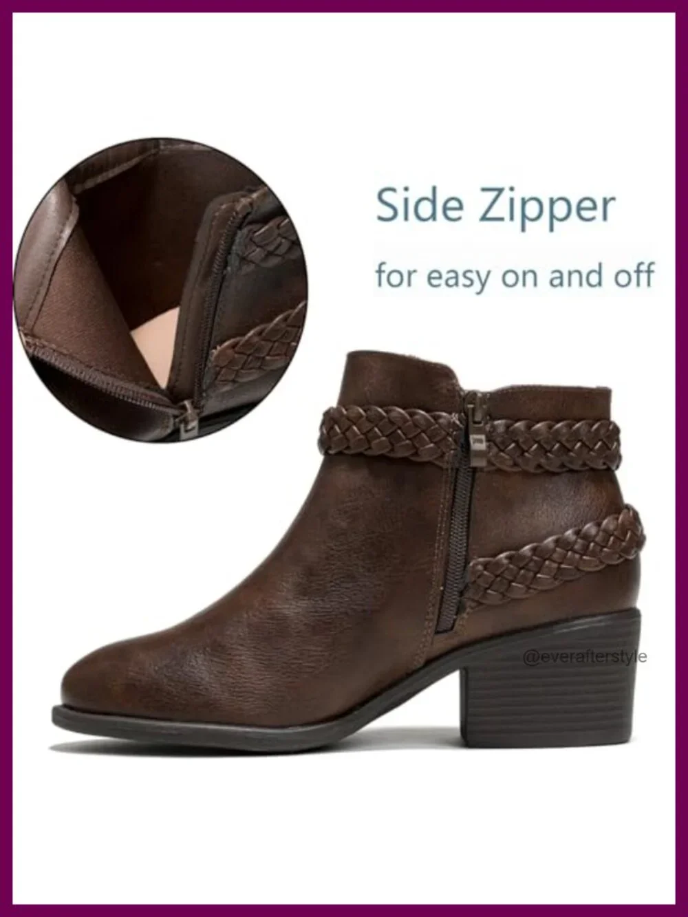 Wide Width Ankle Boots with Side Zipper, Memory Foam